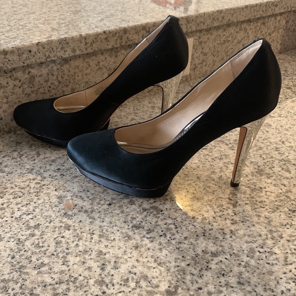 ABS Black Satin Platform Heels - Picture 3 of 6